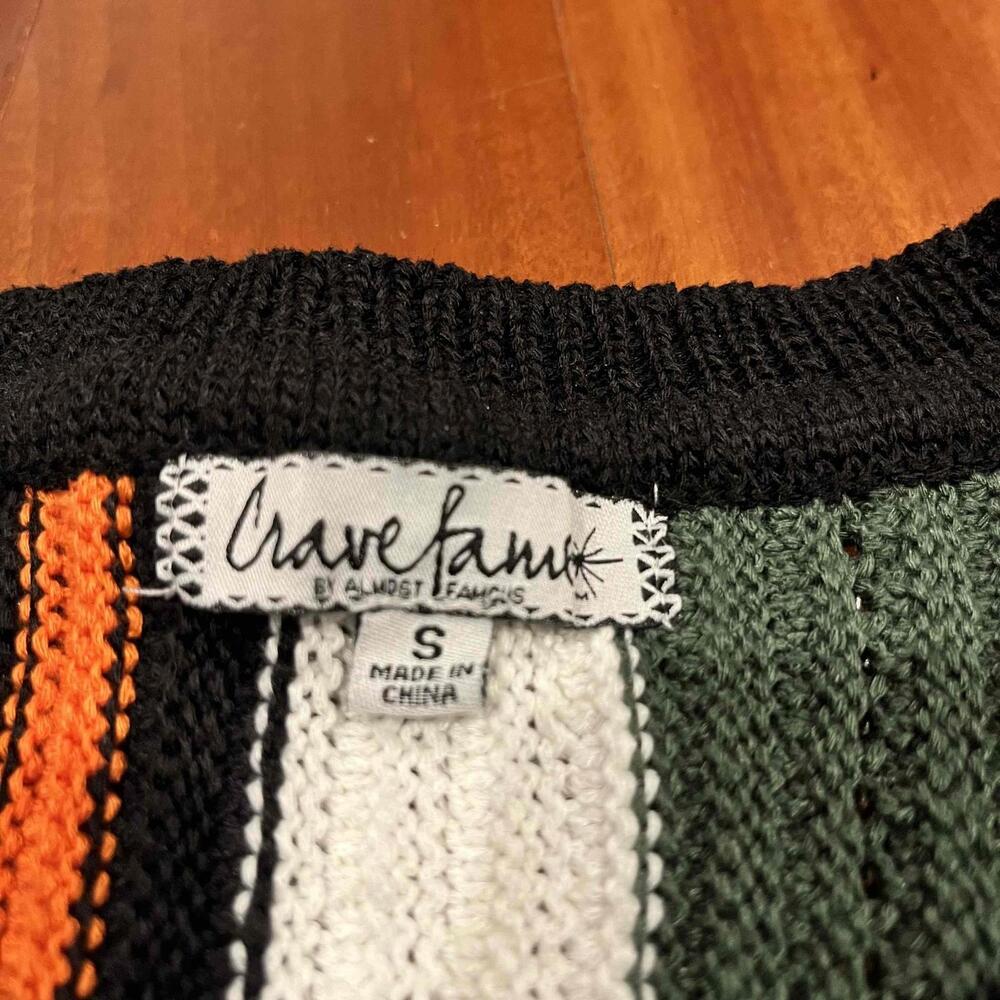 Crave Fame Black Multi Tank Top Stripe Knit Fringe Sweater Festival Boho Sz S - Picture 2 of 6